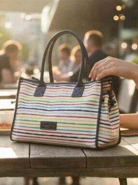 Dooney & Bourke Multi Watercolor White Blue Striped Tote